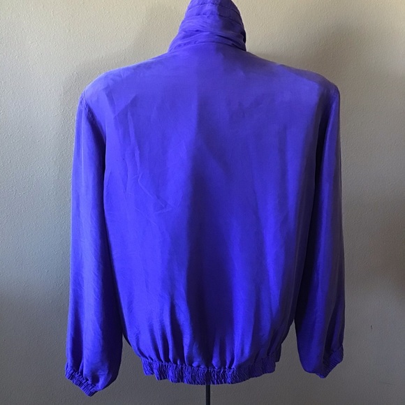 FINAL SALE Vintage 90s 100% Silk Purple Track Jacket with Gold Studs, (S) - Picture 3 of 4